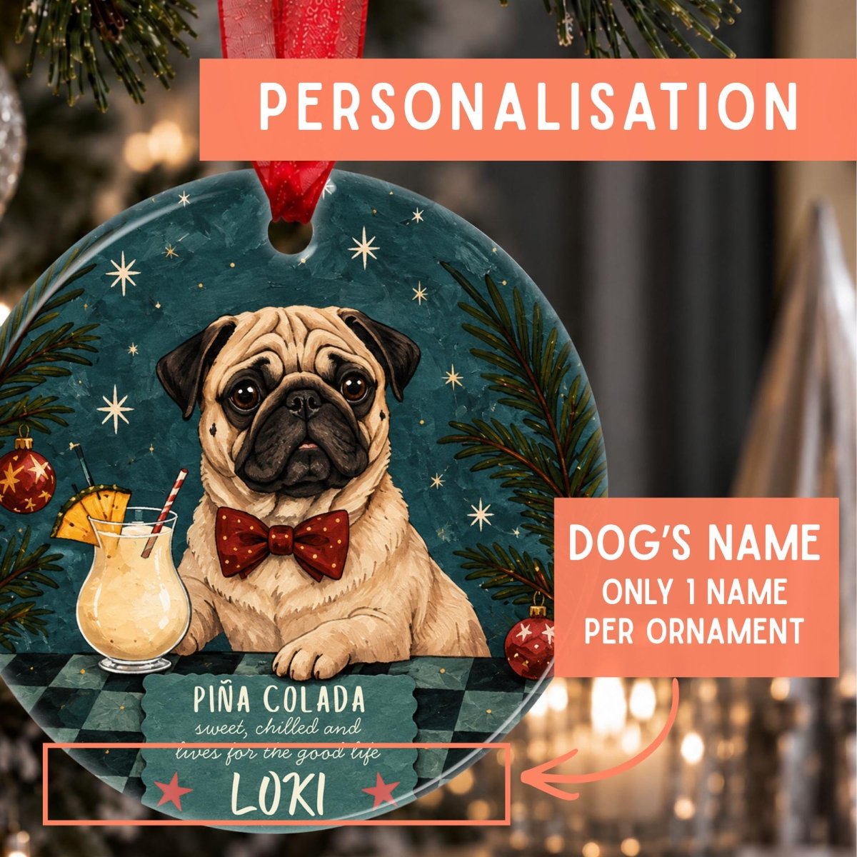 Personalised Pug Christmas Hanging Ornament - The Word Shack