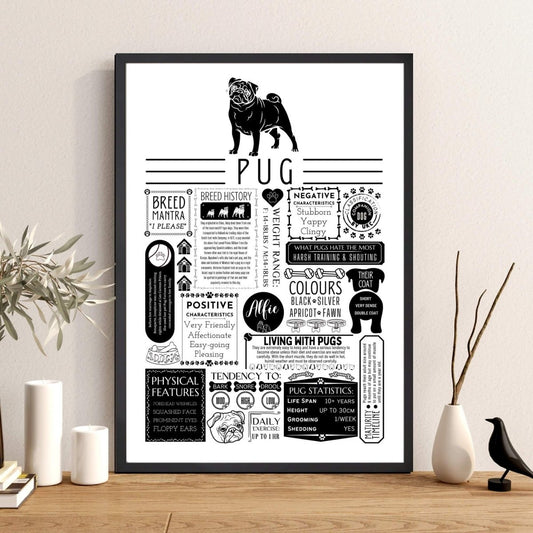 Personalised Pug Dog Breed Fact Print - The Word Shack