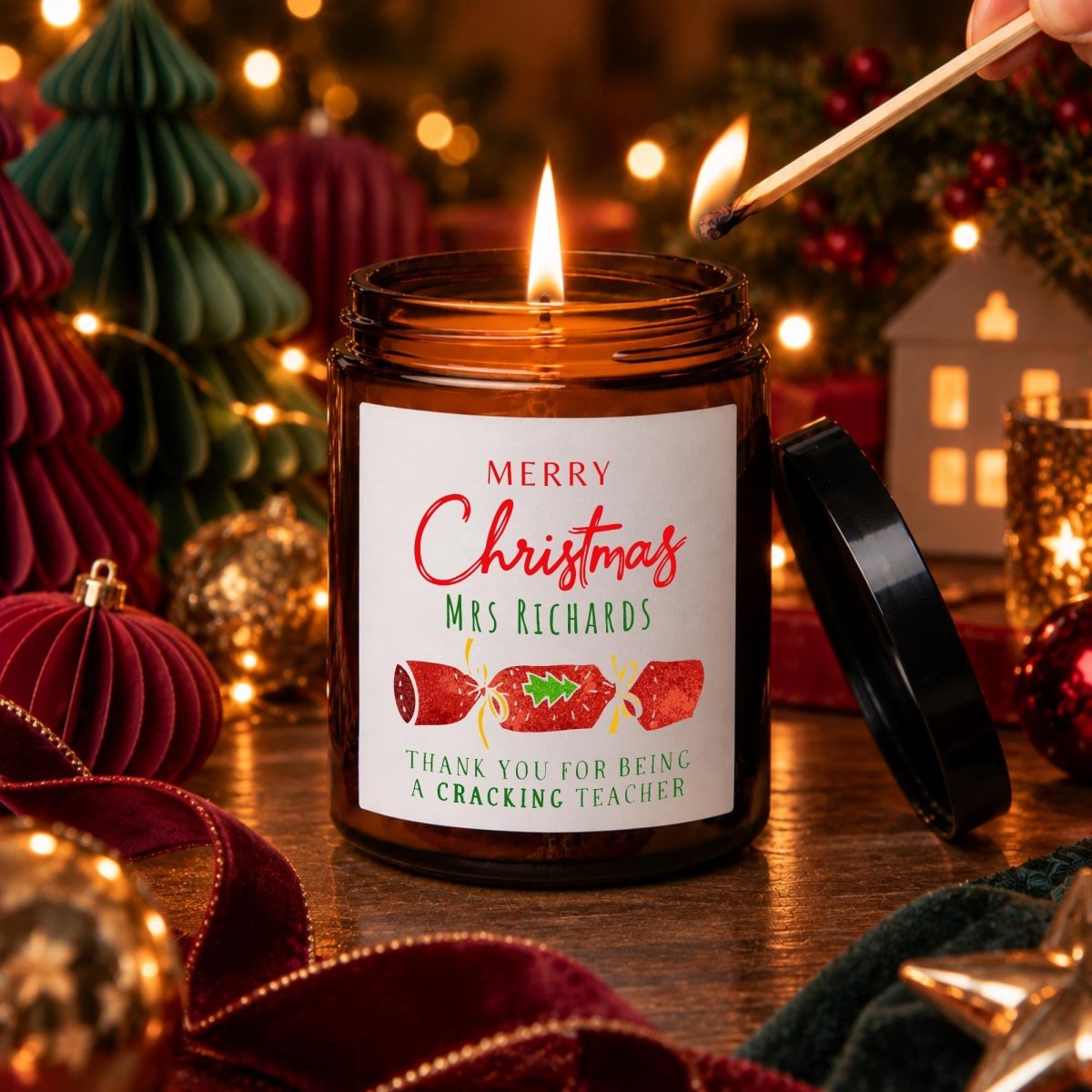 Personalised Teacher Christmas Apothecary Candle, Cracking Teacher Gift - The Word Shack
