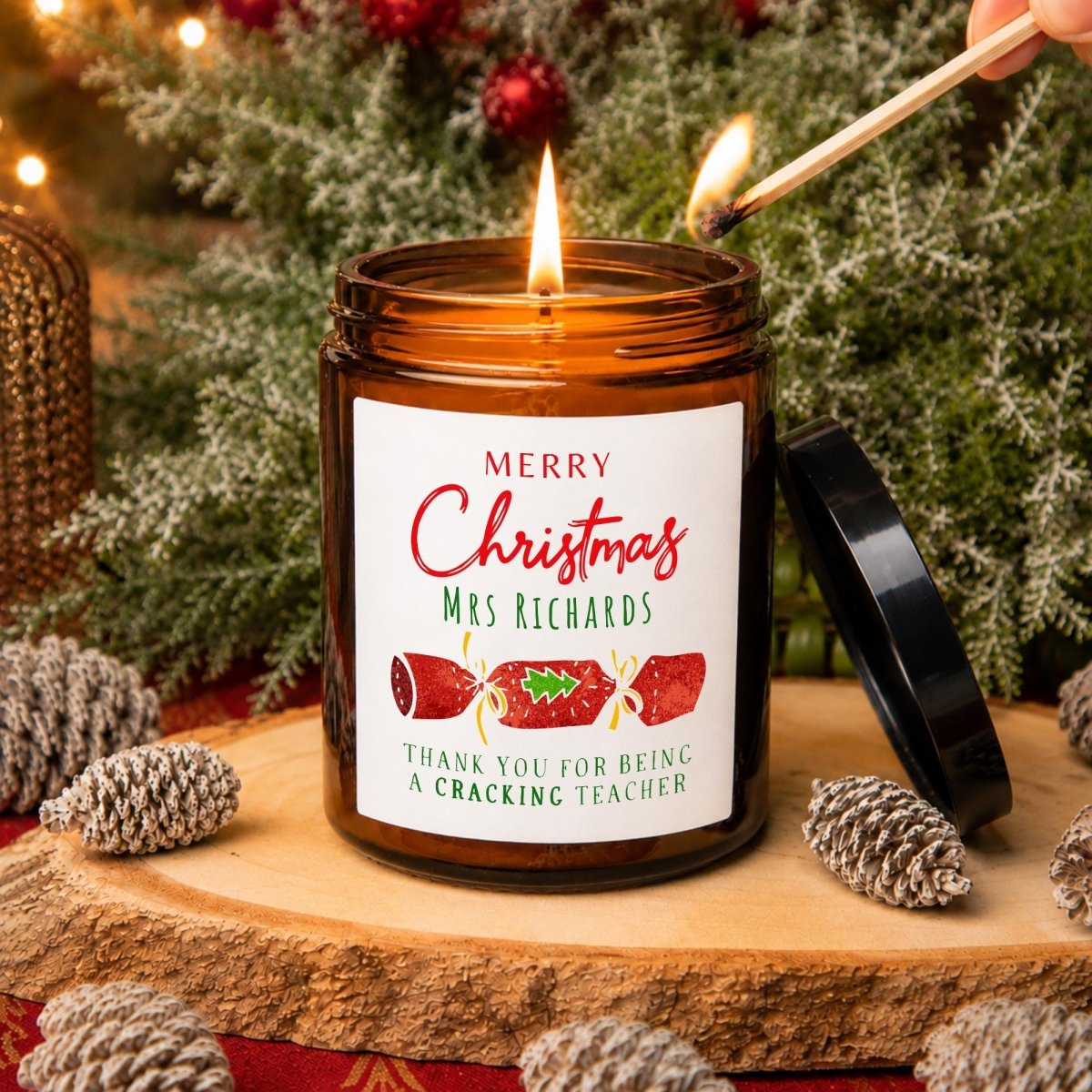 Personalised Teacher Christmas Apothecary Candle, Cracking Teacher Gift - The Word Shack