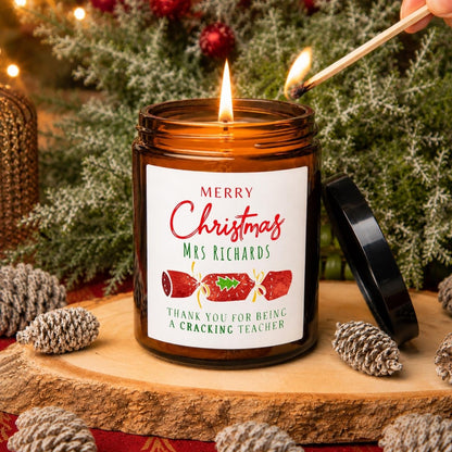 Personalised Teacher Christmas Apothecary Candle, Cracking Teacher Gift - The Word Shack