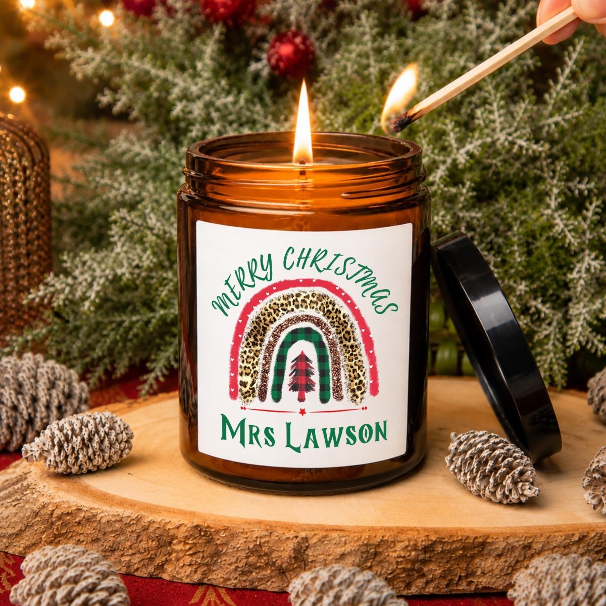 Personalised Teacher Christmas Apothecary Candle, Festive Rainbow Gift - The Word Shack