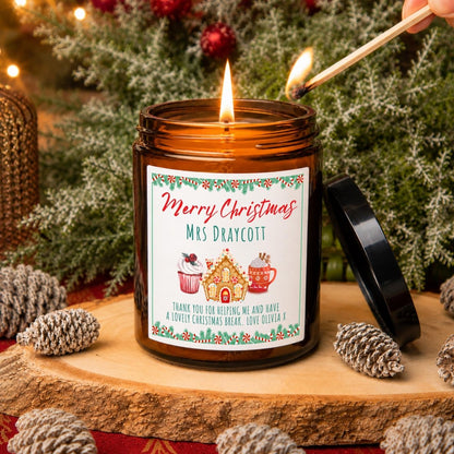 Personalised Teacher Christmas Apothecary Candle, Gingerbread Gift - The Word Shack