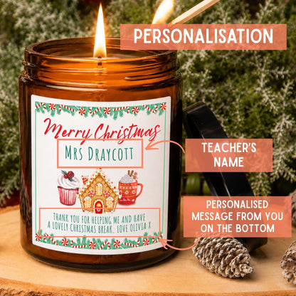Personalised Teacher Christmas Apothecary Candle, Gingerbread Gift - The Word Shack