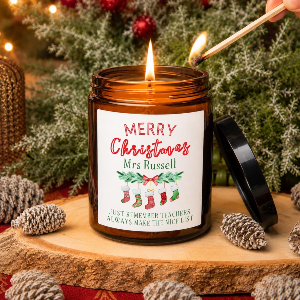 Personalised Teacher Christmas Apothecary Candle, Nice List Gift - The Word Shack