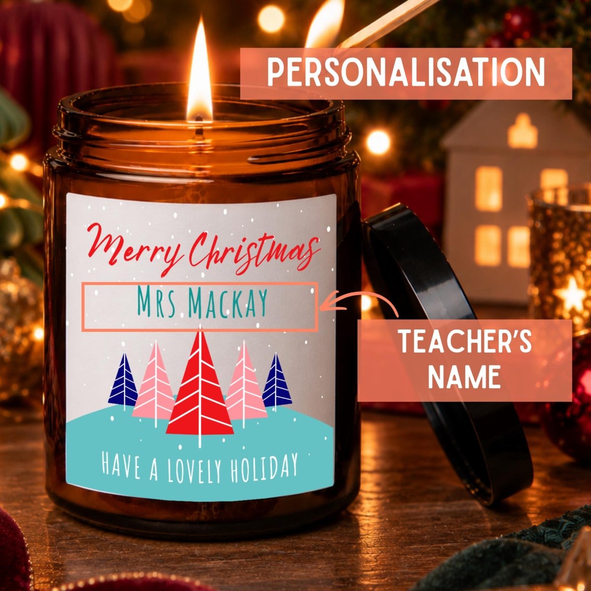 Personalised Teacher Christmas Apothecary Candle, Winter Wonderland Gift - The Word Shack