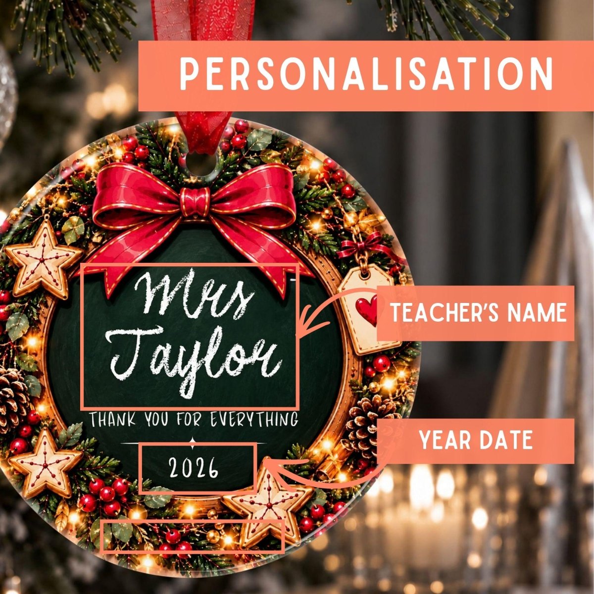 Personalised Teacher Christmas Bauble, Thank You Gift - The Word Shack