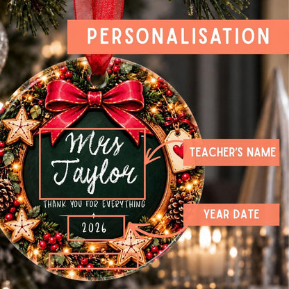Personalised Teacher Christmas Bauble, Thank You Gift - The Word Shack