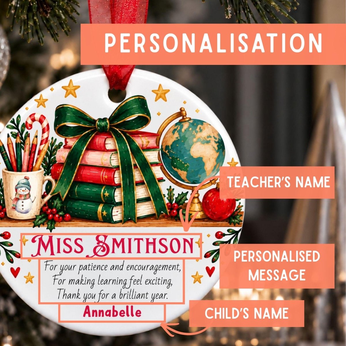 Personalised Teacher Christmas Bauble, Thank You Gift from Pupil - The Word Shack