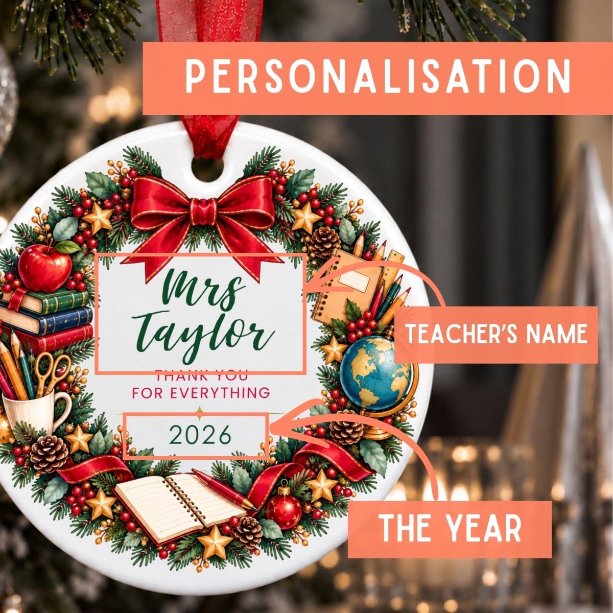 Personalised Teacher Christmas Bauble, Thank You Teacher Gift - The Word Shack