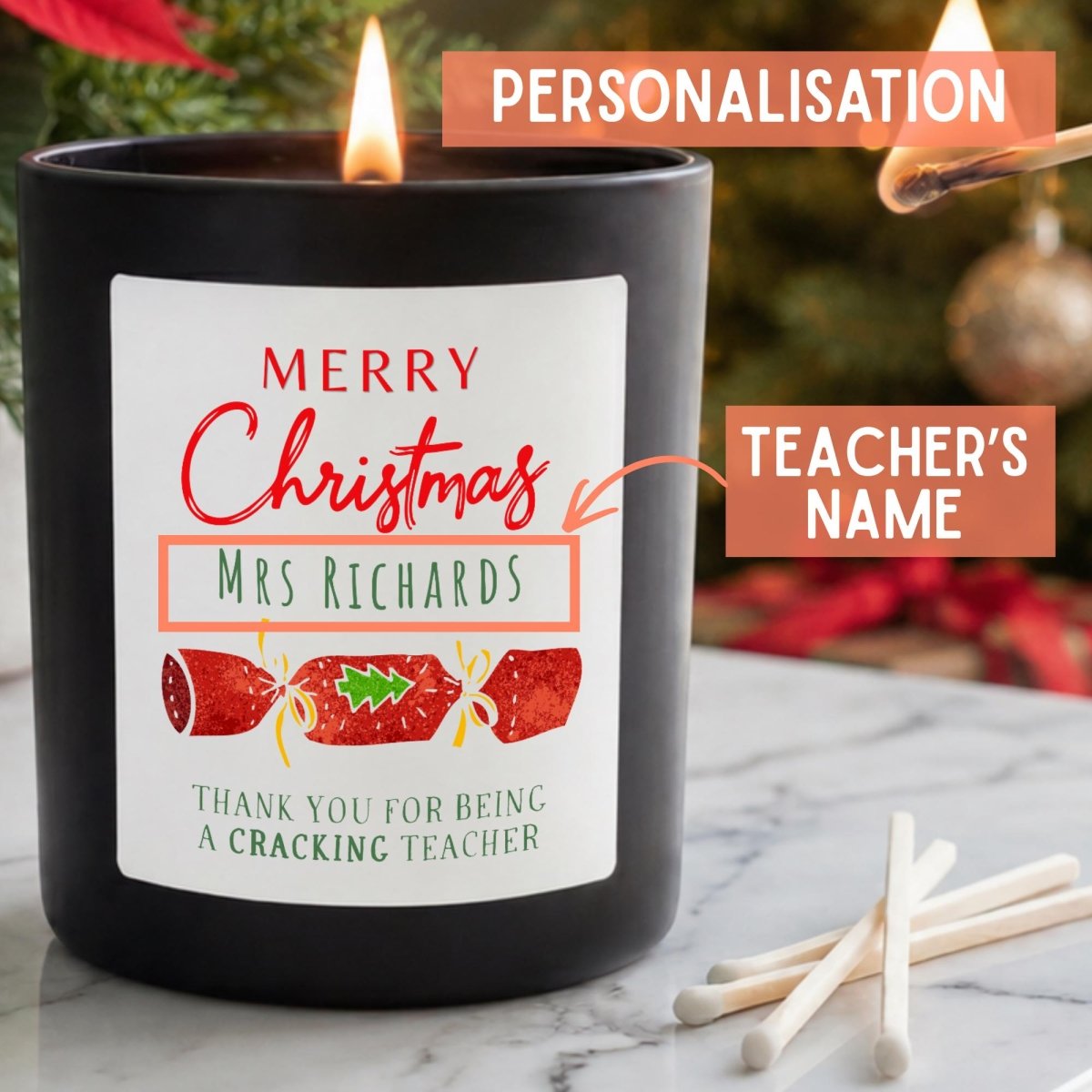 Personalised Teacher Christmas Candle, Cracking Teacher Gift - The Word Shack