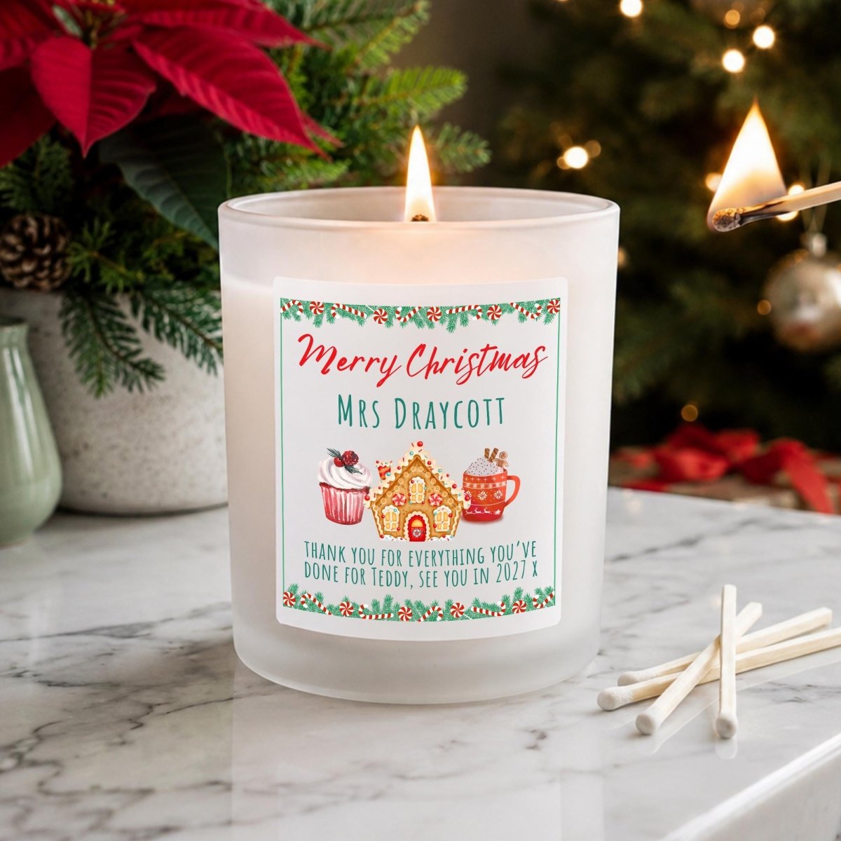 Personalised Teacher Christmas Candle, Gingerbread Thank You Gift - The Word Shack