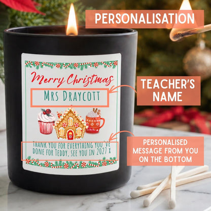 Personalised Teacher Christmas Candle, Gingerbread Thank You Gift - The Word Shack