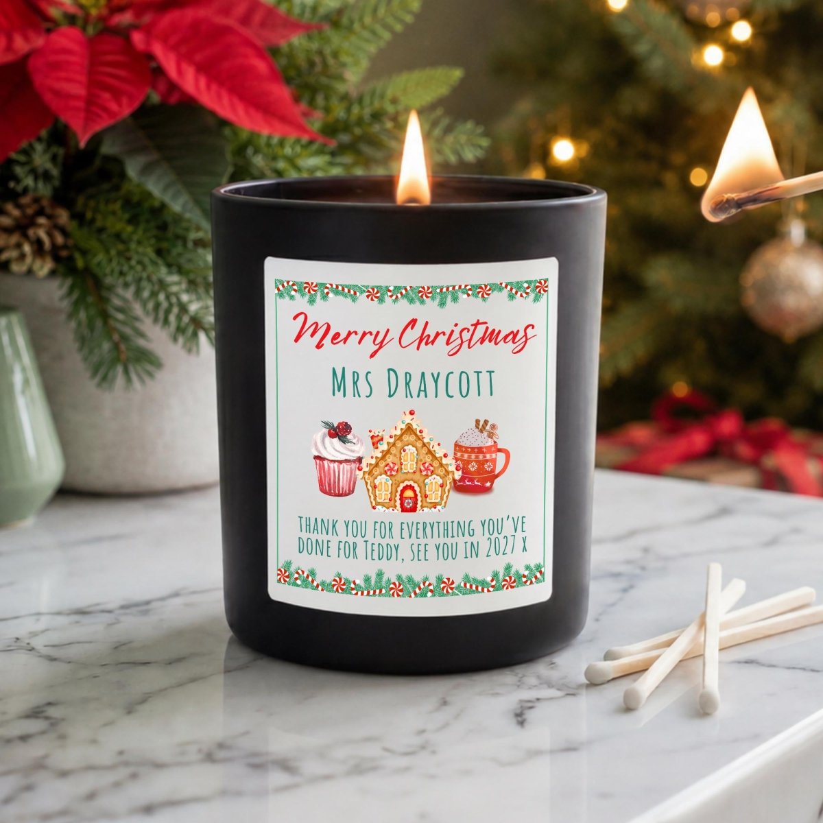 Personalised Teacher Christmas Candle, Gingerbread Thank You Gift - The Word Shack