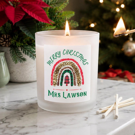 Personalised Teacher Christmas Candle, Rainbow Gift - The Word Shack