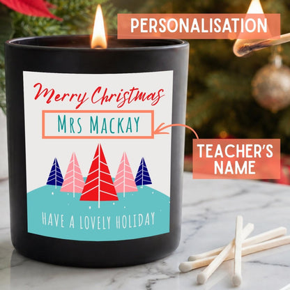 Personalised Thank You Teacher Christmas Candle, Woodland Tree Gift - The Word Shack