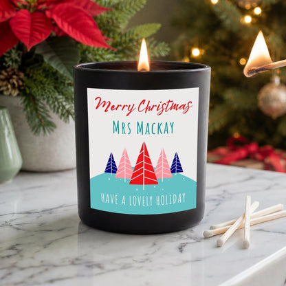 Personalised Thank You Teacher Christmas Candle, Woodland Tree Gift - The Word Shack