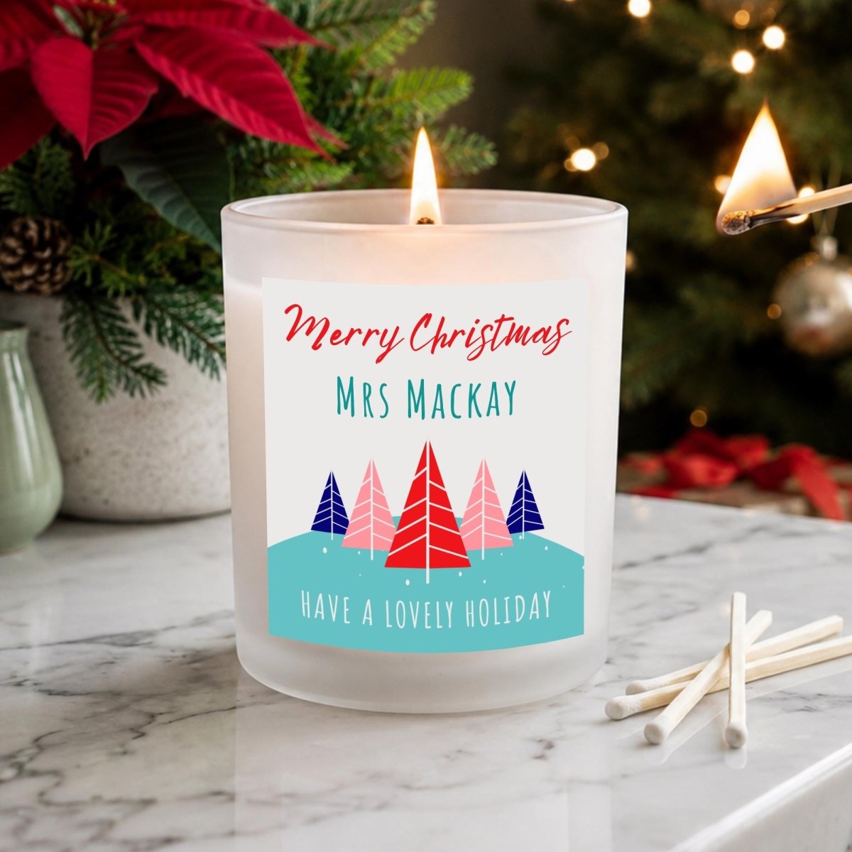 Personalised Thank You Teacher Christmas Candle, Woodland Tree Gift - The Word Shack