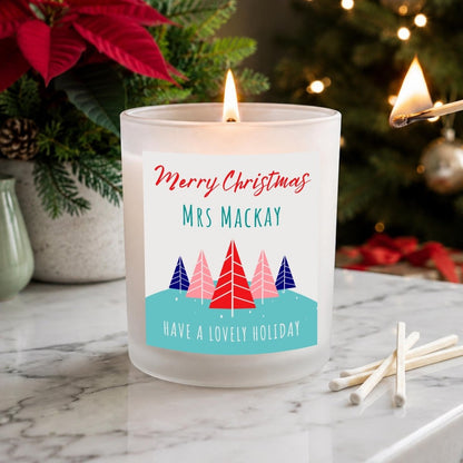 Personalised Thank You Teacher Christmas Candle, Woodland Tree Gift - The Word Shack