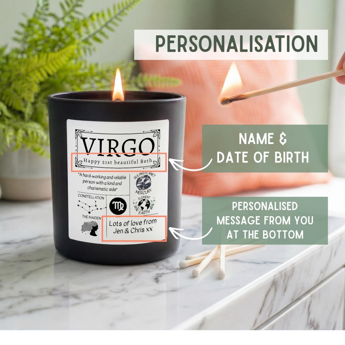 Personalised Virgo Star Sign Candle - The Word Shack