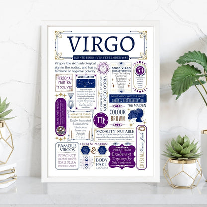 Personalised Virgo Star Sign Print | Astrology Birthday Gift - The Word Shack