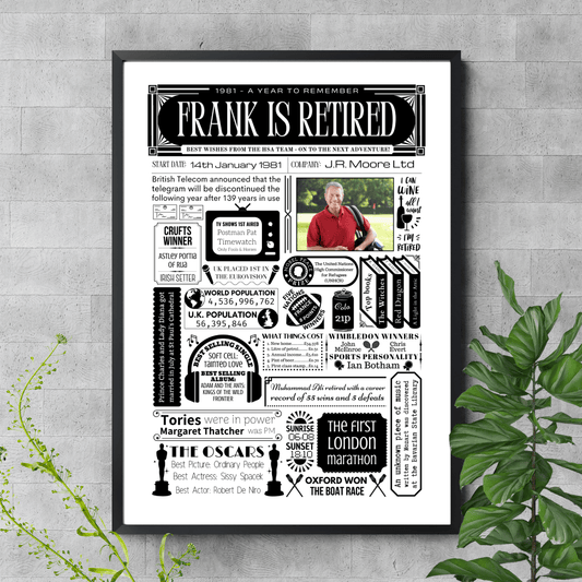 Retirement Personalised Year Print - Leaving Gift with Photo - The Word Shack